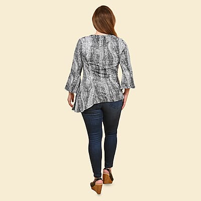 Tamsy Gray Snake Bell-Sleeve Asymmetrical Top - Large