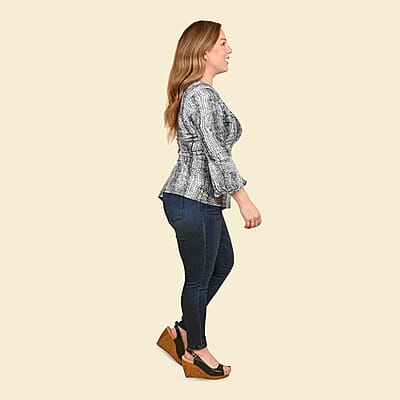 Tamsy Gray Snake Bell-Sleeve Asymmetrical Top - Large
