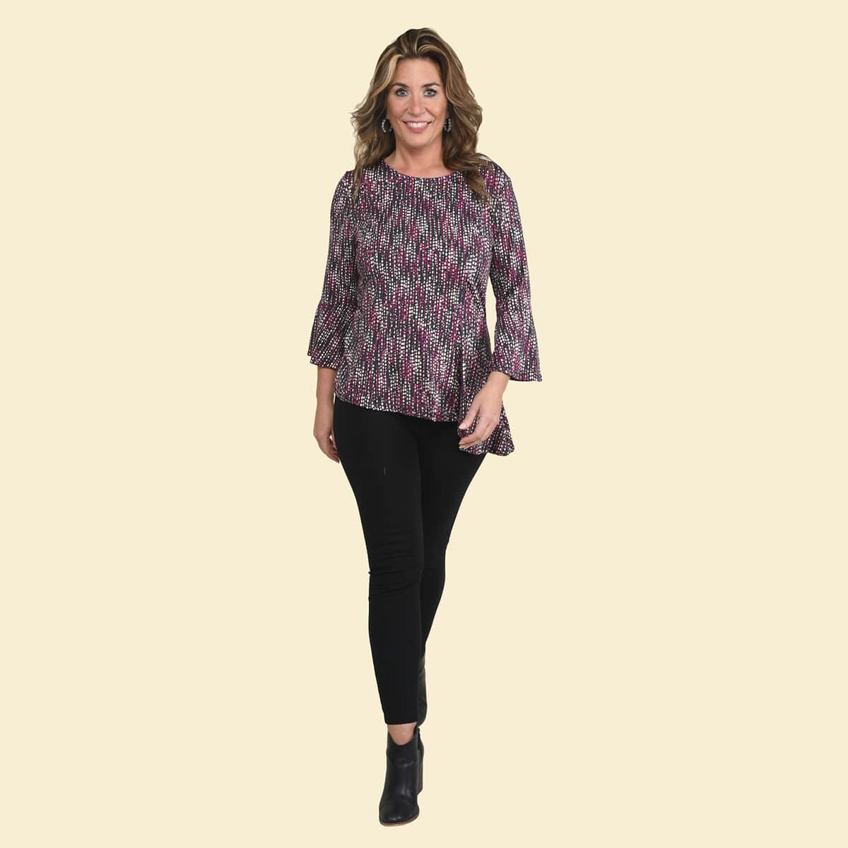 Tamsy Pink Dots Bell-Sleeve Asymmetrical Top - Large image number 3