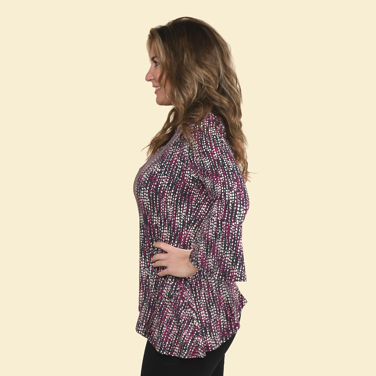Buy Tamsy Pink Dots Bell-Sleeve Asymmetrical Top - Medium at ShopLC.