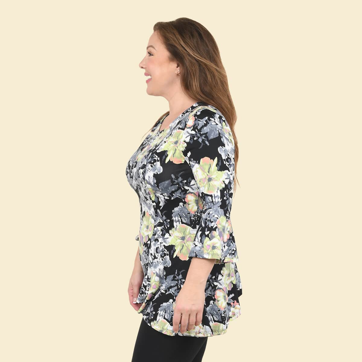 Tamsy Multicolor Floral Bell-Sleeve Asymmetrical Top - Medium image number 2