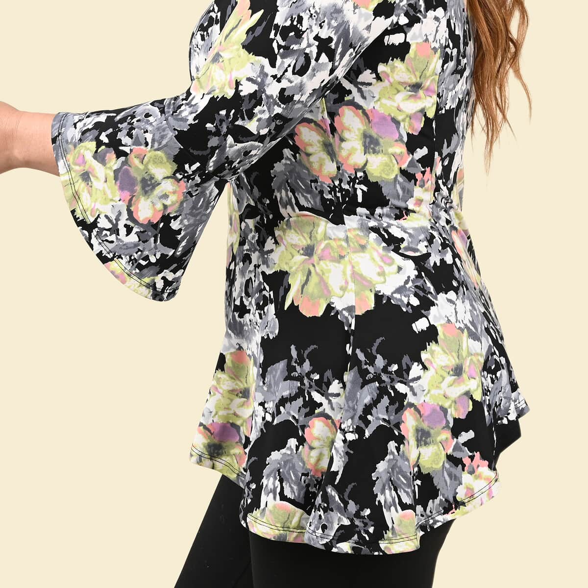 Tamsy Multicolor Floral Bell-Sleeve Asymmetrical Top - Medium image number 4