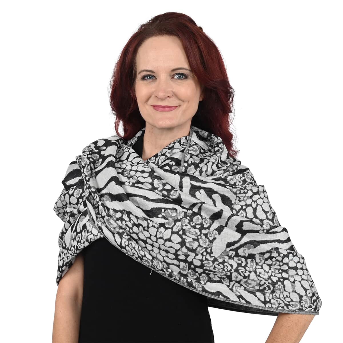 NYC CLOSE OUT Black and White Animal Print Shawl (72"x8") image number 0