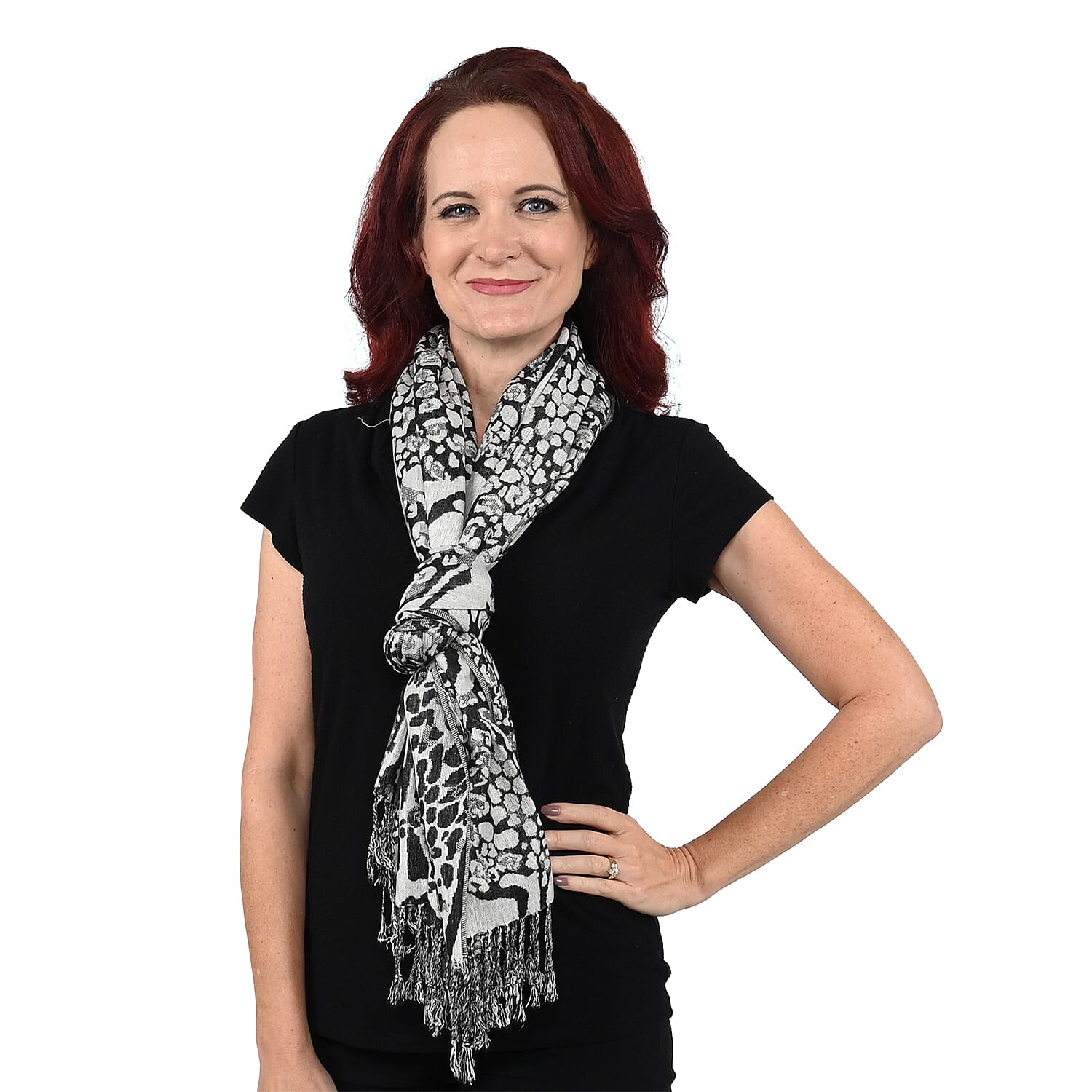 NYC CLOSEOUT Black and White Animal Print Shawl
