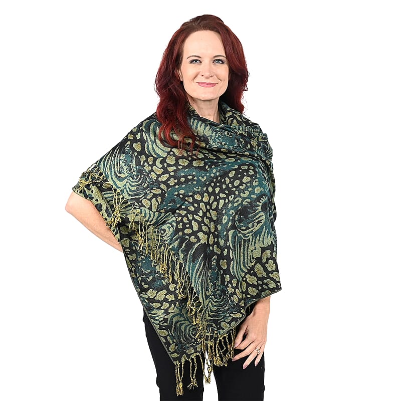 NYC CLOSEOUT Turquoise Animal Print Shawl