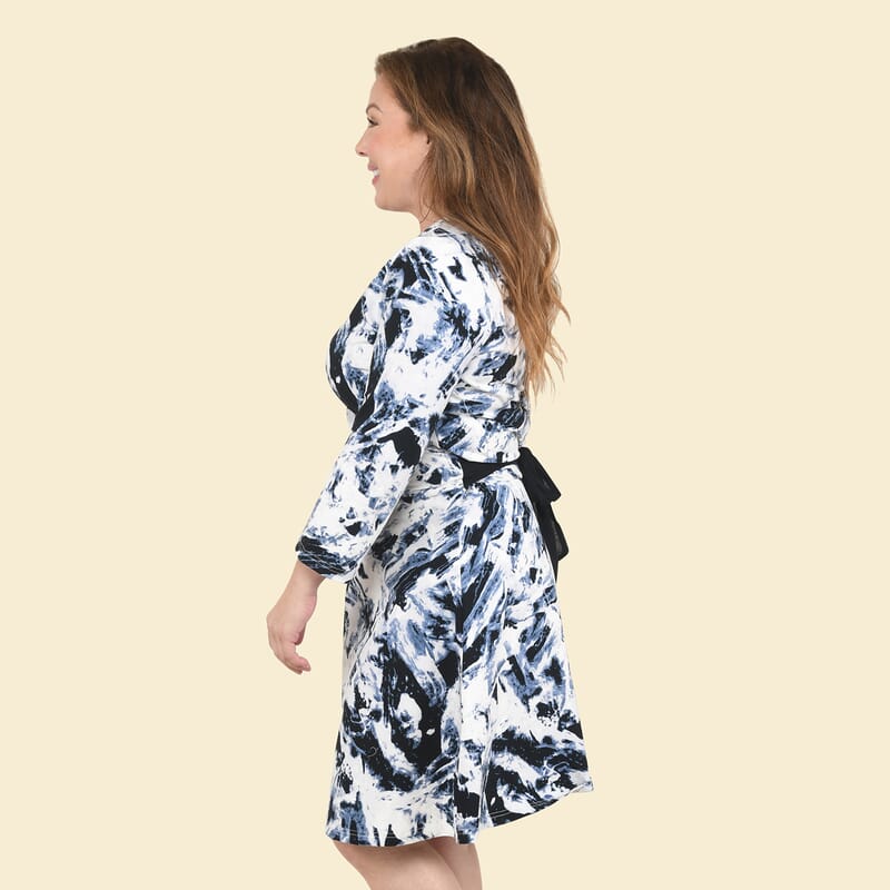 Tamsy Blue Art Midi Drop-waist Long Sleeve Dress - Large