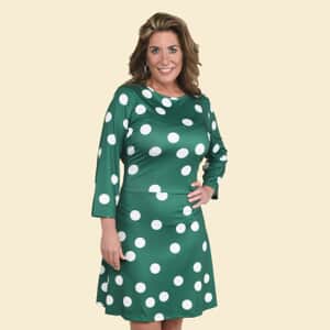 Tamsy Green Polka Dot Midi Drop-waist Long Sleeve Dress - Large