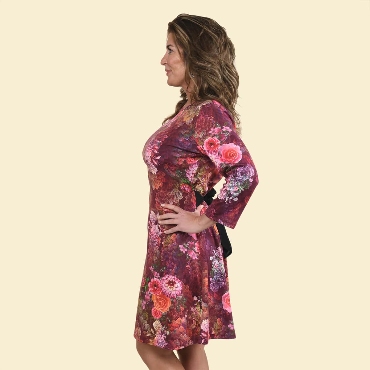 Tamsy Pink Rose Midi Drop-waist Long Sleeve Dress - L image number 1