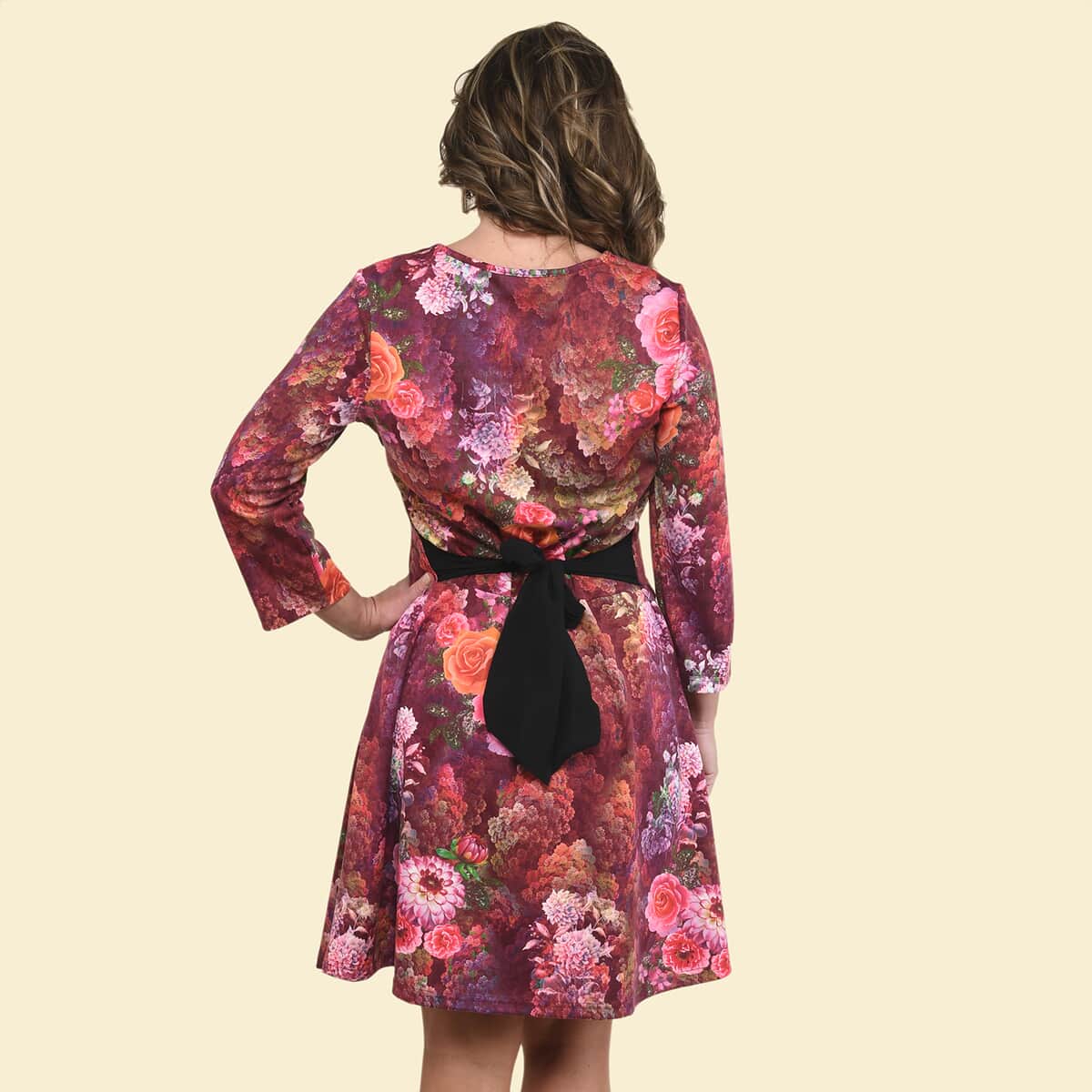 Tamsy Pink Rose Midi Drop-waist Long Sleeve Dress - L image number 2