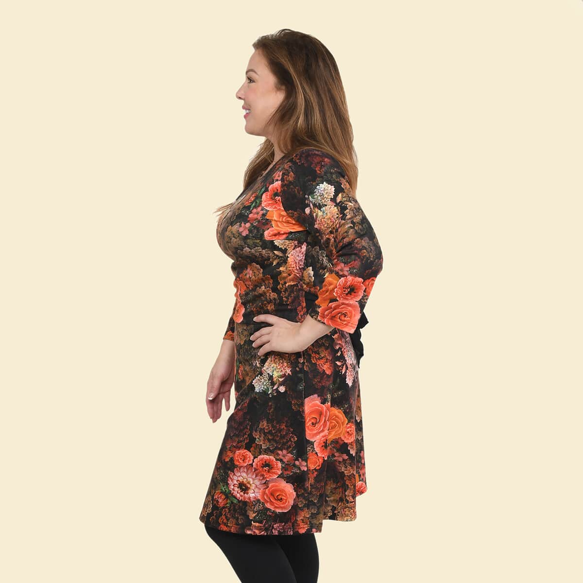 Tamsy Black Floral Midi Drop-waist Long Sleeve Dress - Large image number 2