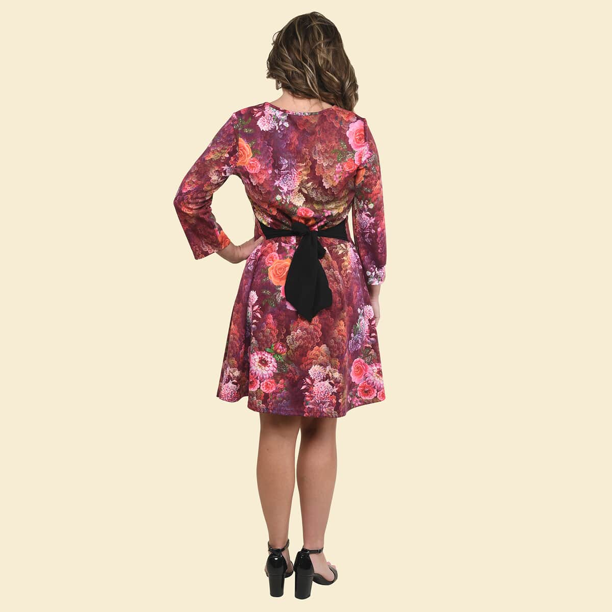 Tamsy Pink Rose Midi Drop-waist Long Sleeve Dress - Small image number 1