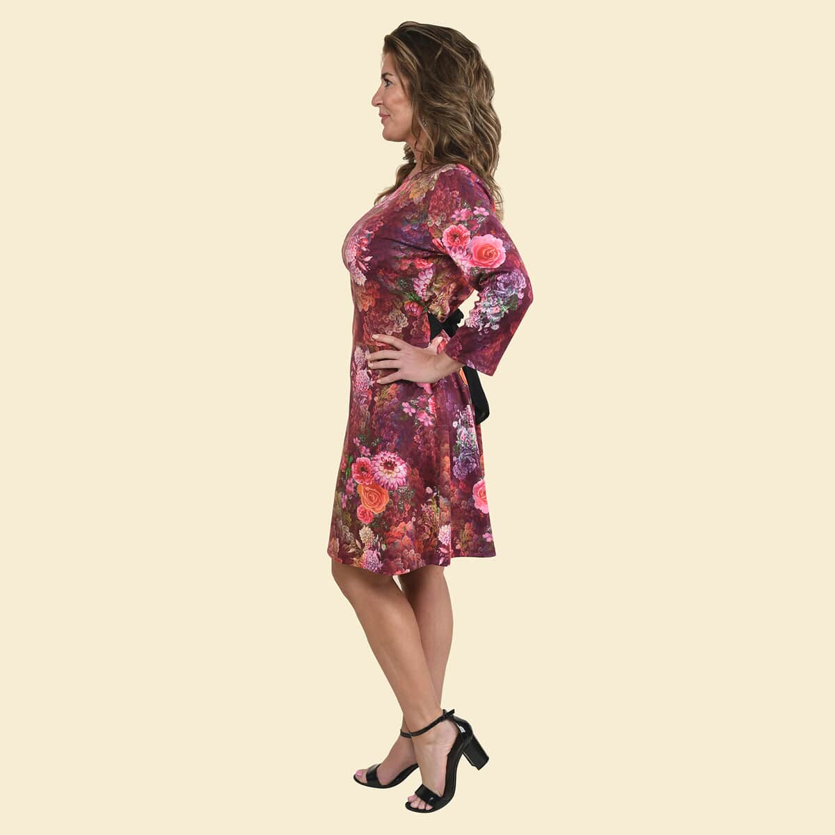 Tamsy Pink Rose Midi Drop-waist Long Sleeve Dress - Small image number 2