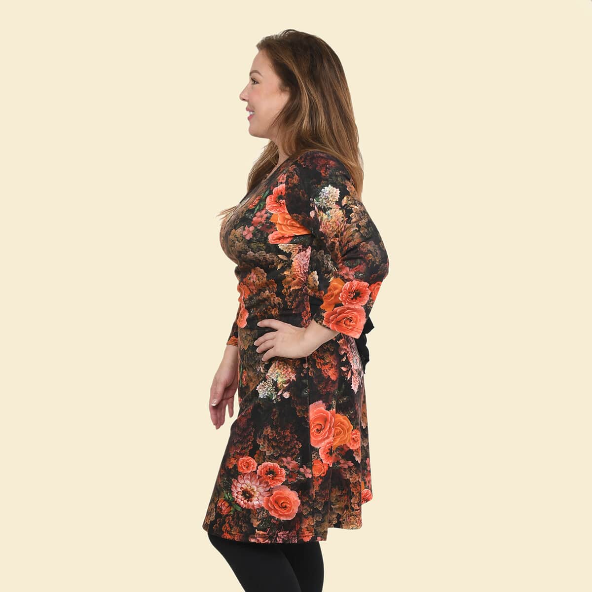 Tamsy Black Floral Midi Drop-waist Long Sleeve Dress - XL image number 2