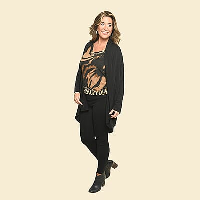 Tamsy Black Cardigan with Matching Leopard Tank Set - Large
