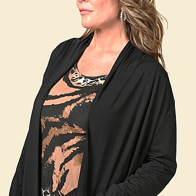 Tamsy Black Cardigan with Matching Leopard Tank Set - Large