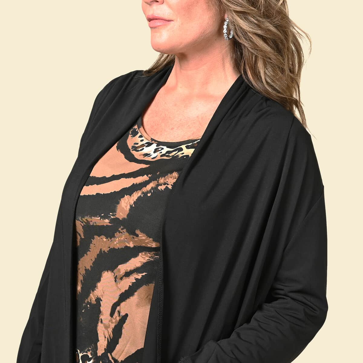 TAMSY Black Cardigan with Matching Leopard Tank Set - Large image number 4