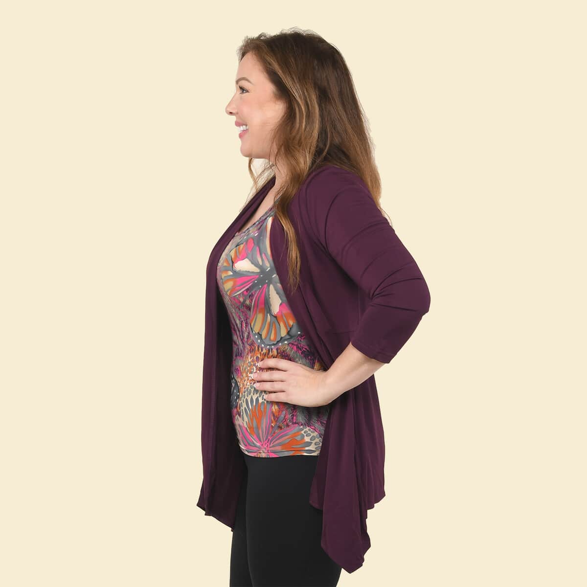 Tamsy Maroon Cardigan with Matching Butterfly Tank Set - Large image number 2