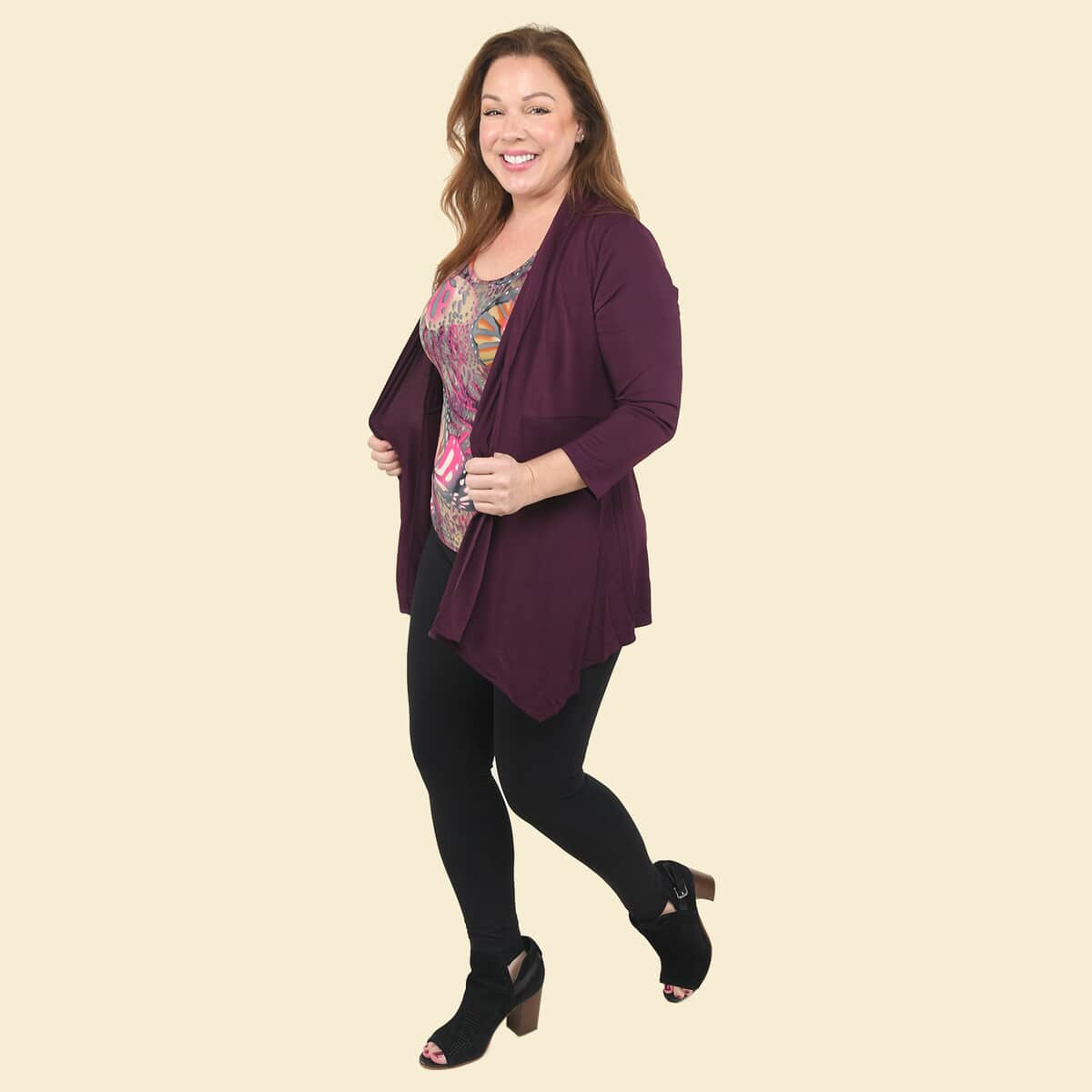 Tamsy Maroon Cardigan with Matching Butterfly Tank Set - Medium image number 3