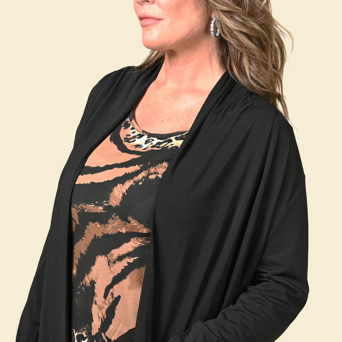 Tamsy Black Cardigan with Matching Leopard Tank Set - Small image number 4