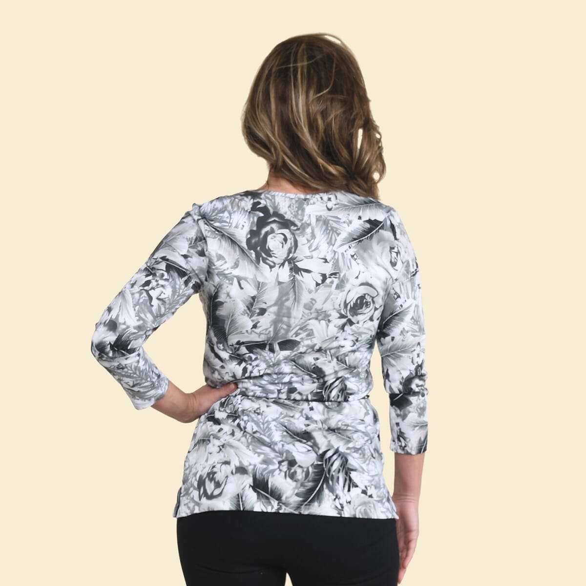 Tamsy Gray Floral Blouse with Chain Belt and Neck Embellishment - Medium image number 1