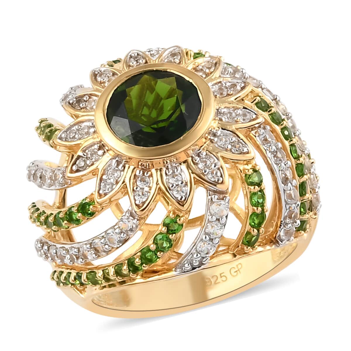 GP Italian Garden Collection Chrome Diopside and White Zircon Ring in Vermeil YG Over Sterling Silver (Size 7.0) 4.35 ctw image number 0