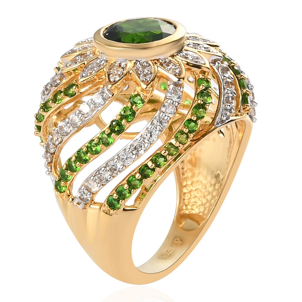 GP Italian Garden Collection Chrome Diopside and White Zircon Ring in Vermeil YG Over Sterling Silver (Size 7.0) 4.35 ctw image number 3