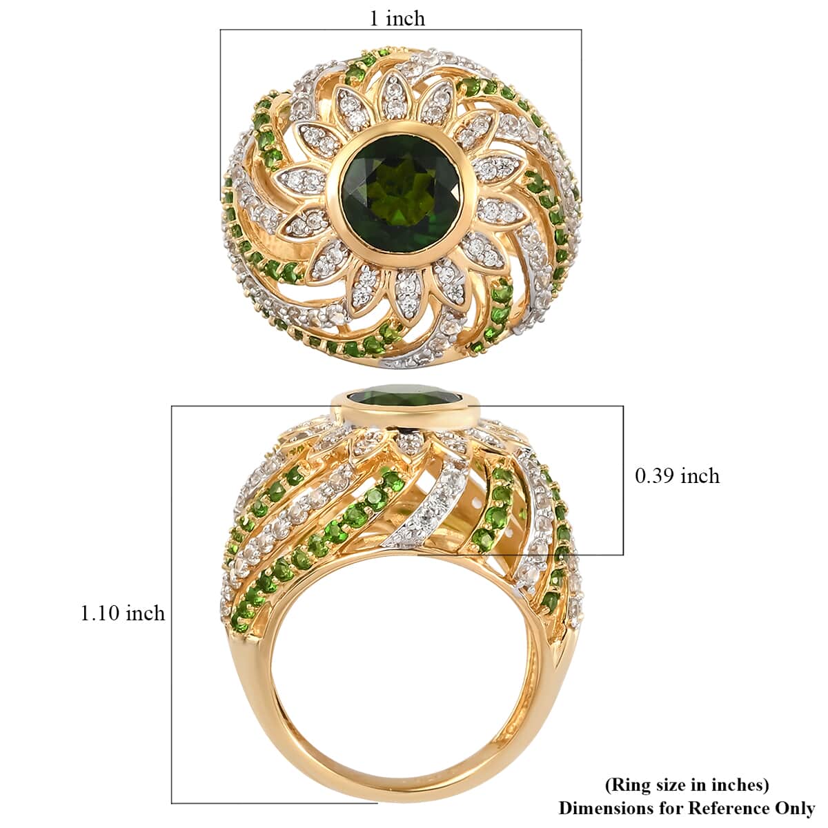 GP Italian Garden Collection Chrome Diopside and White Zircon Ring in Vermeil YG Over Sterling Silver (Size 7.0) 4.35 ctw image number 5