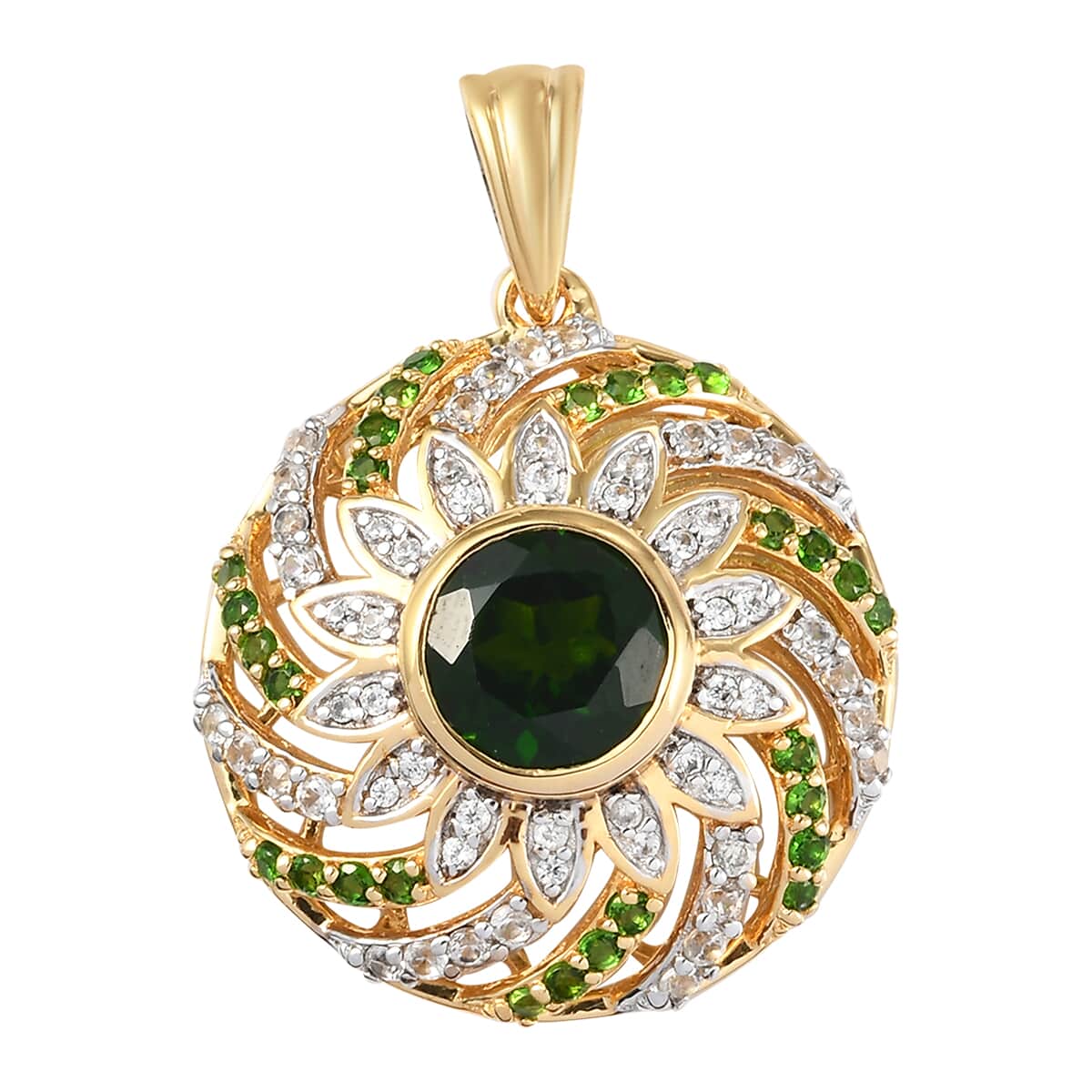GP Italian Garden Collection Chrome Diopside and White Zircon Pendant in Vermeil Yellow Gold Over Sterling Silver 3.40 ctw image number 0