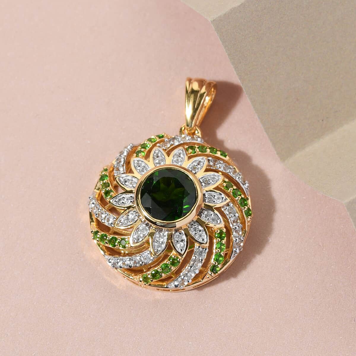 GP Italian Garden Collection Chrome Diopside and White Zircon Pendant in Vermeil Yellow Gold Over Sterling Silver 3.40 ctw image number 1