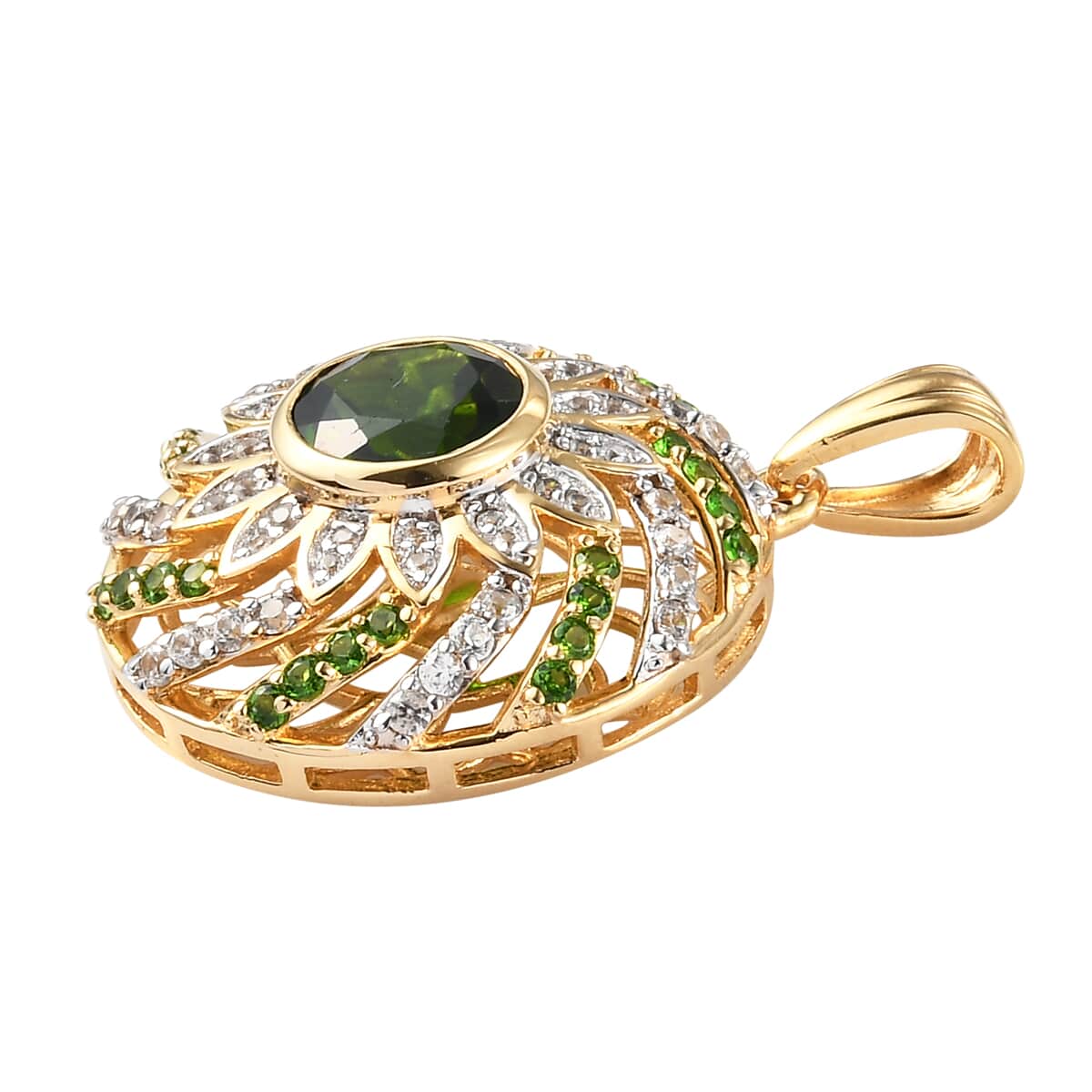 GP Italian Garden Collection Chrome Diopside and White Zircon Pendant in Vermeil Yellow Gold Over Sterling Silver 3.40 ctw image number 2