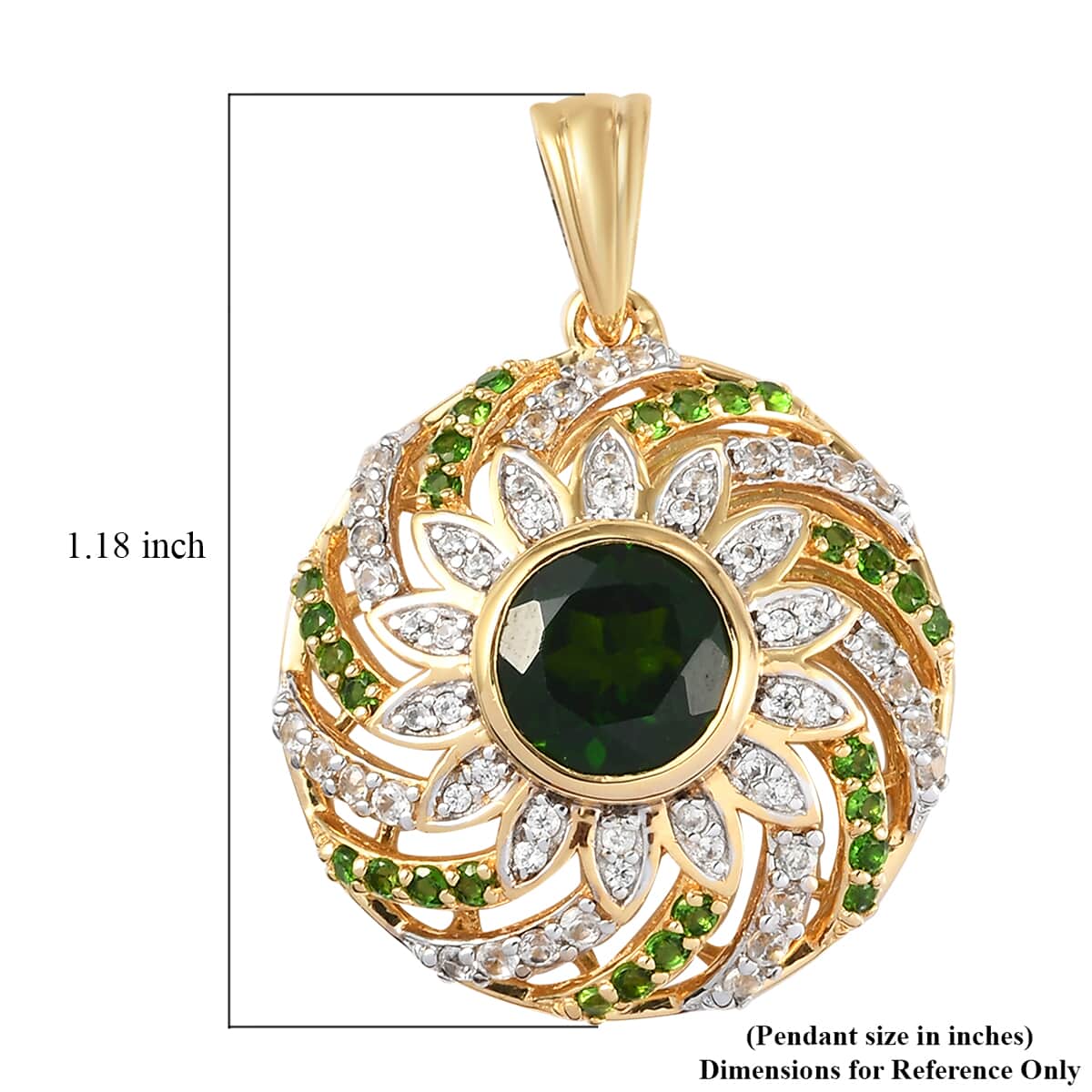 GP Italian Garden Collection Chrome Diopside and White Zircon Pendant in Vermeil Yellow Gold Over Sterling Silver 3.40 ctw image number 4