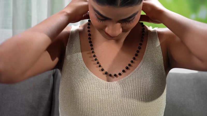 Shungite Beaded Station Necklace in 14K YG Over Copper, Bead Necklace For Women 100ctw 20 Inches