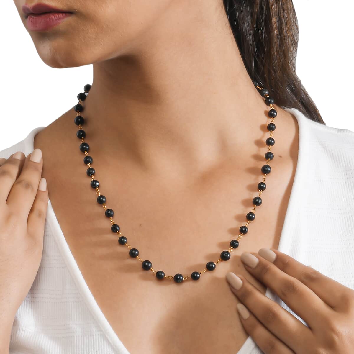 Shungite Beaded Station Necklace in 14K YG Over Copper, Bead Necklace For Women 100ctw 20 Inches image number 1