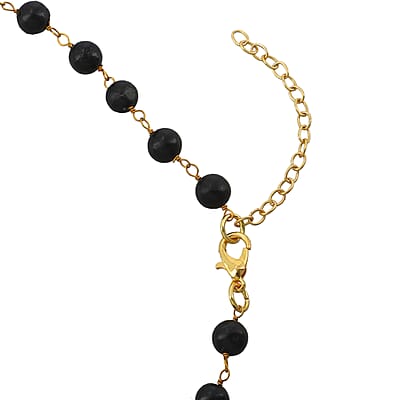 Shungite Beaded Station Necklace in 14K YG Over Copper, Bead Necklace For Women 100ctw 20 Inches