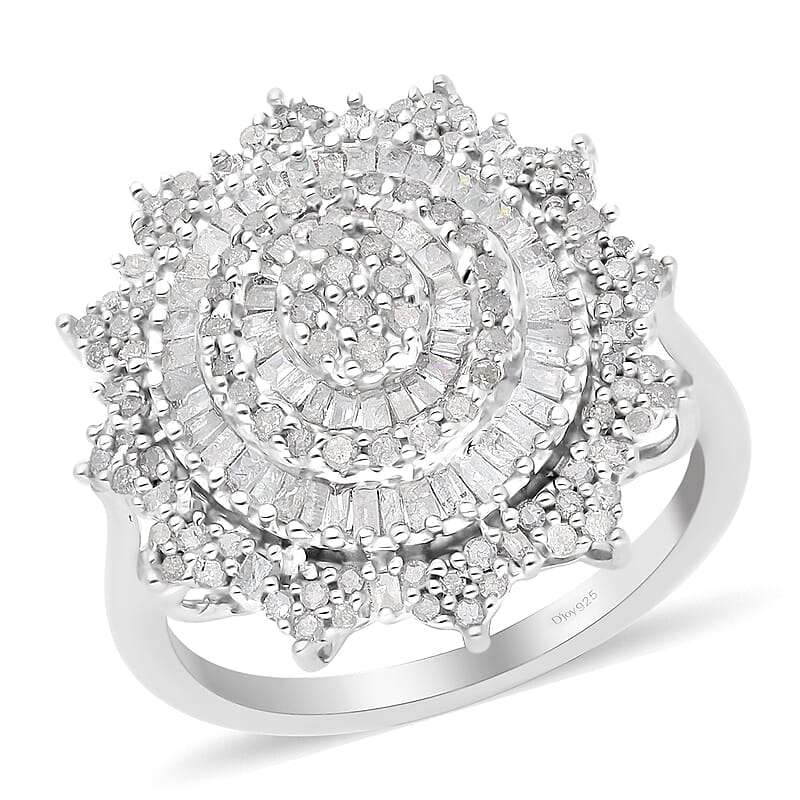 Diamond Cocktail Ring in Platinum Over Sterling Silver (Size 10.0) 1.00 ctw
