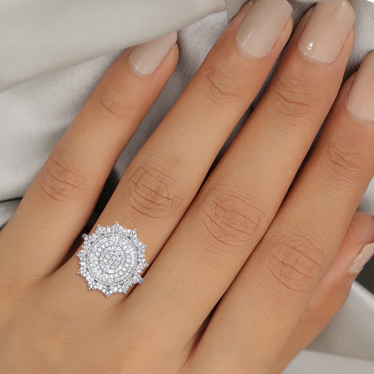 DOORBUSTER Diamond Cocktail Ring in Platinum Over Sterling Silver (Size 9.0) 1.00 ctw image number 2