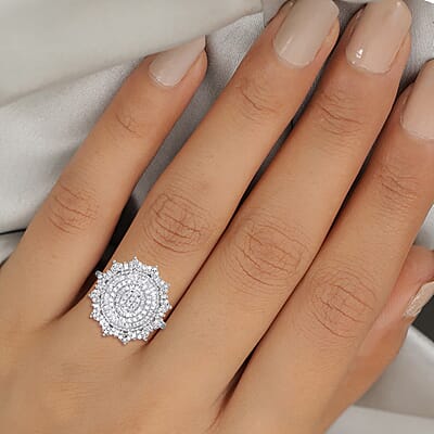 Diamond Cocktail Ring in Platinum Over Sterling Silver (Size 10.0) 1.00 ctw