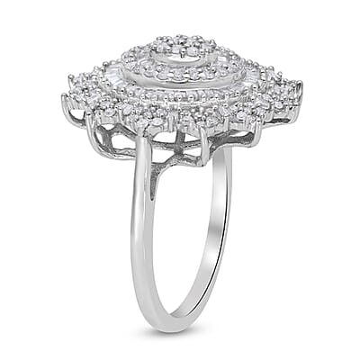 Diamond Cocktail Ring in Platinum Over Sterling Silver (Size 10.0) 1.00 ctw