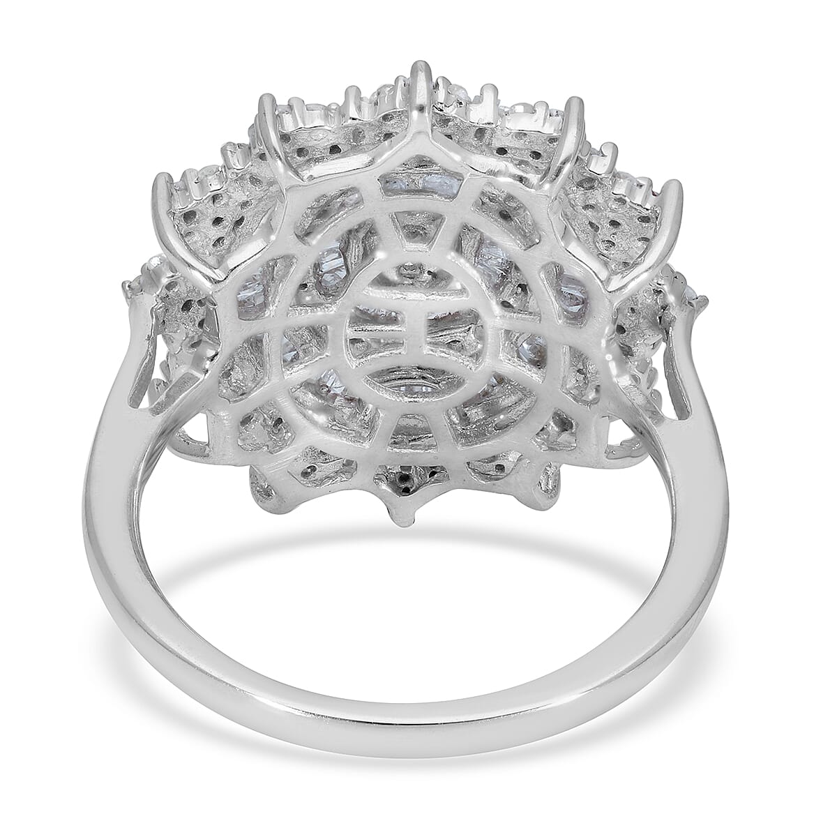 Diamond Cocktail Ring in Platinum Over Sterling Silver (Size 10.0) 1.00 ctw