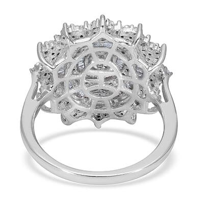 Diamond Cocktail Ring in Platinum Over Sterling Silver (Size 10.0) 1.00 ctw