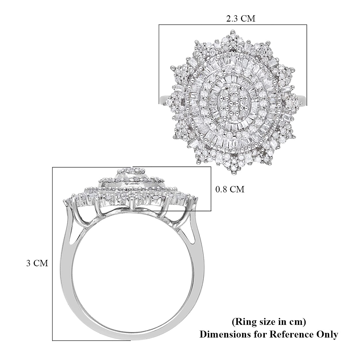 Diamond Cocktail Ring in Platinum Over Sterling Silver (Size 10.0) 1.00 ctw