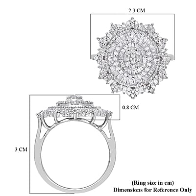 Diamond Cocktail Ring in Platinum Over Sterling Silver (Size 10.0) 1.00 ctw
