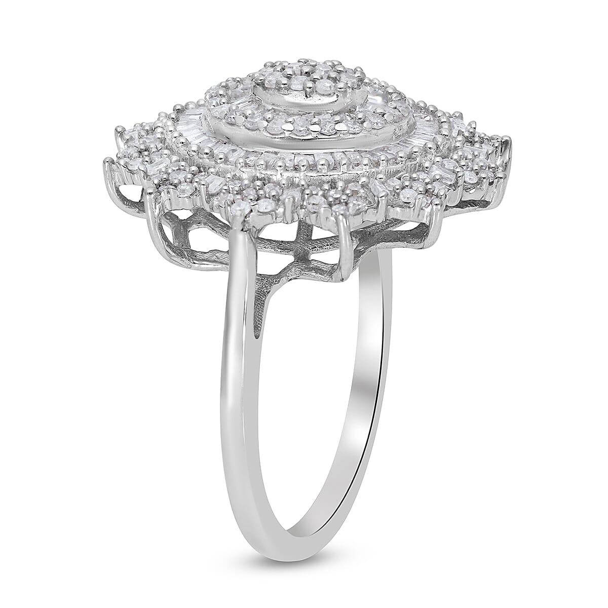 Diamond Cocktail Ring in Platinum Over Sterling Silver (Size 7.0) 1.00 ctw image number 3