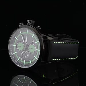 Genoa Multifunctional Quartz Movement Watch with Black Leather Strap (47mm) (5.25-7.25 Inches)