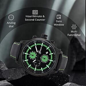 Genoa Multifunctional Quartz Movement Watch with Black Leather Strap (47mm) (5.25-7.25 Inches)