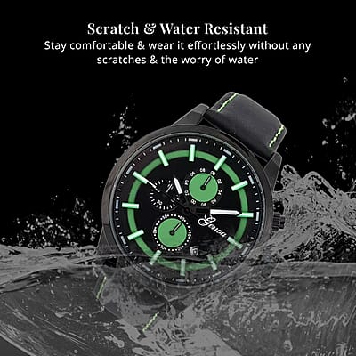 Genoa Multifunctional Quartz Movement Watch with Black Leather Strap (47mm) (5.25-7.25 Inches)