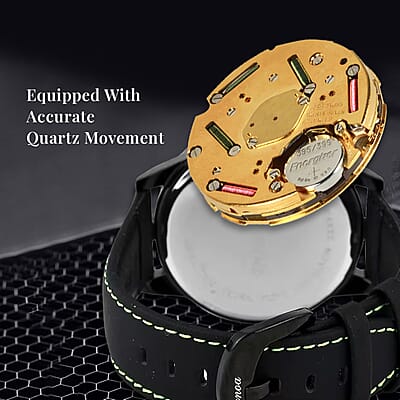 Genoa Multifunctional Quartz Movement Watch with Black Leather Strap (47mm) (5.25-7.25 Inches)