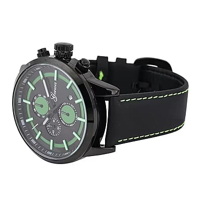 Genoa Multifunctional Quartz Movement Watch with Black Leather Strap (47mm) (5.25-7.25 Inches)