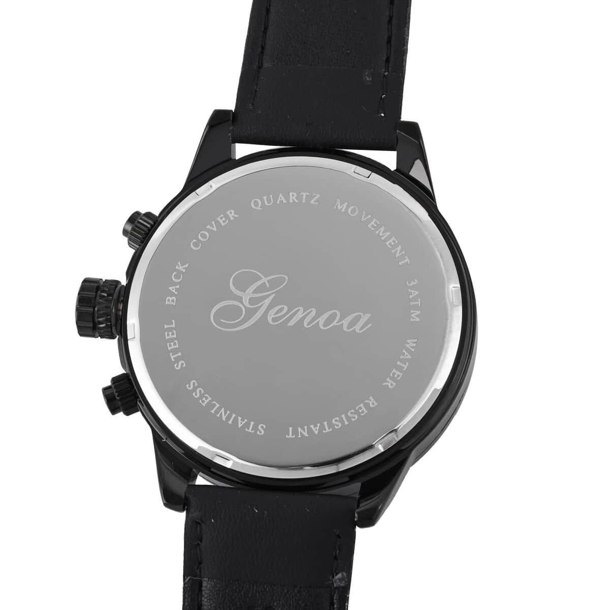 Genoa Multifunctional Quartz Movement Watch with Black Leather Strap (47mm) (5.25-7.25 Inches) image number 6