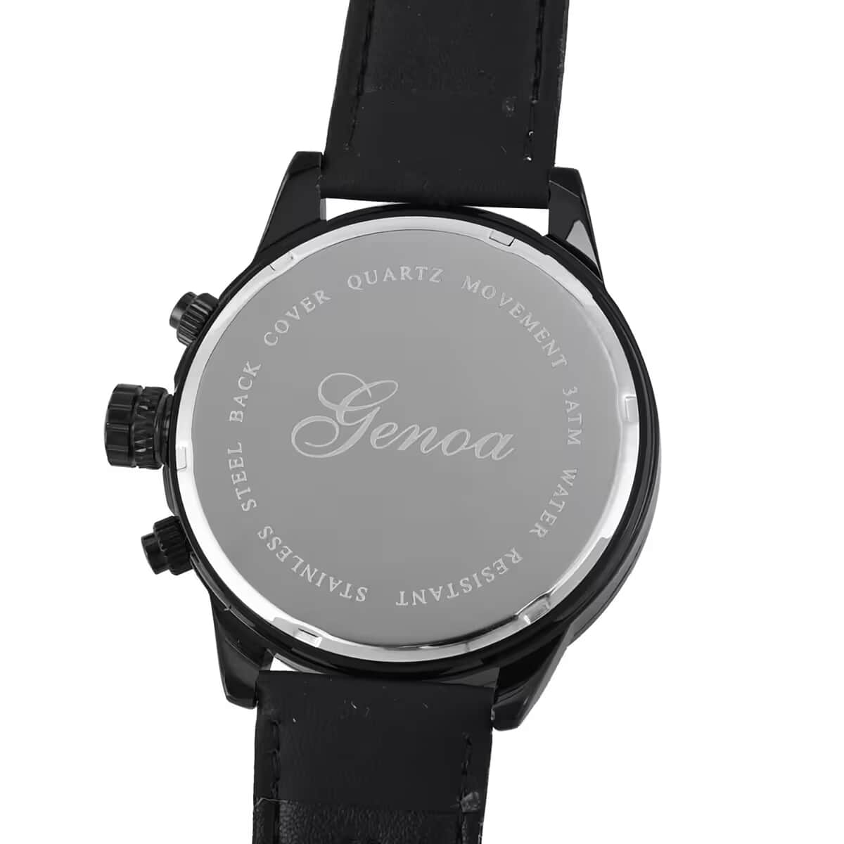 Genoa Multifunctional Quartz Movement Watch with Black Leather Strap (47mm) (5.25-7.25 Inches) image number 7